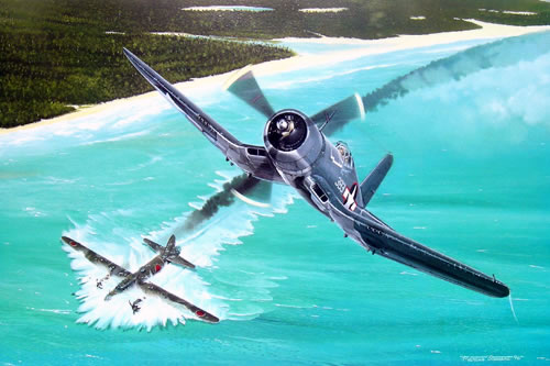 "Duel Over New Georgia" - Marc Stewart - F4U-1 Corsair World War II Art